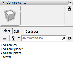 components panel with collision components