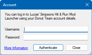 A screenshot of the Mod Launcher's account window