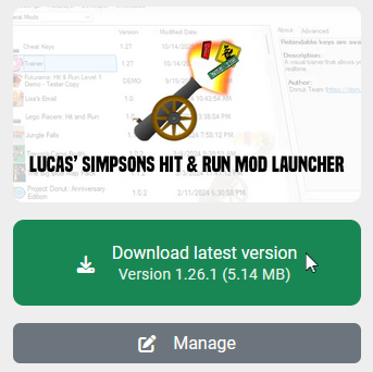 A screenshot showing mouse cursor hovering over the Mod Launcher's download button on Mod Bakery